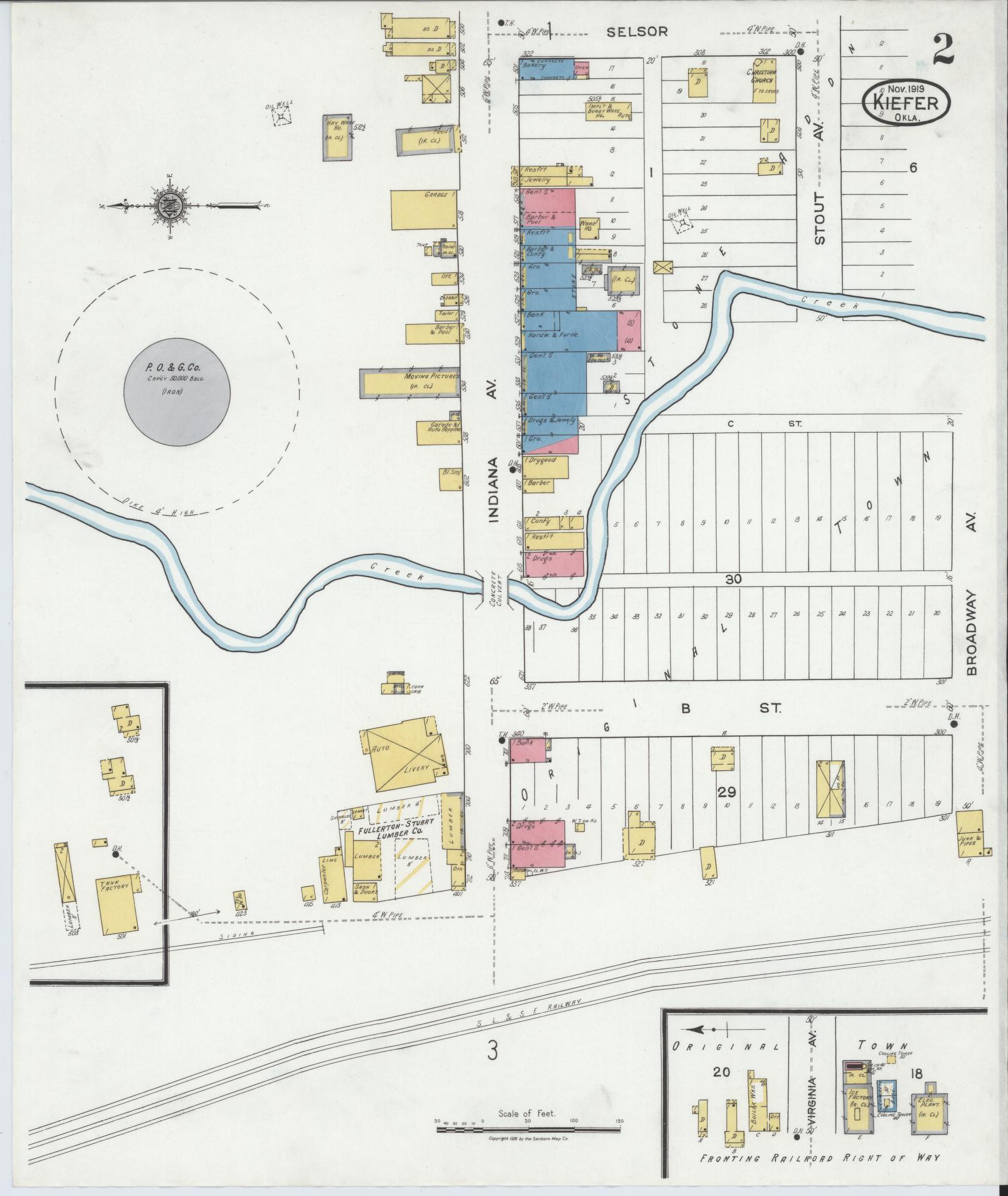 Sanborn Fire Insurance Map from Kiefer, Creek County, Oklahoma (1919), Sheet #0002 - Historic Sanborn Fire Insurance Map Print, vintage old map wall art, antique decor, genealogy gift, Oklahoma Oklahoma map