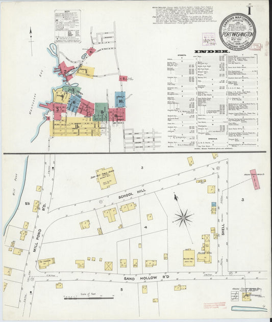 Sanborn Fire Insurance Map from Port Washington, Nassau County, New York (1909), Sheet #0001 - Historic Sanborn Fire Insurance Map Print, vintage old map wall art, antique decor, genealogy gift, New York New York map