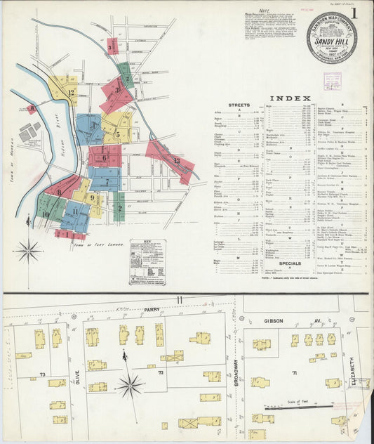 Sanborn Fire Insurance Map from Sandy Hill, Washington County, New York (1907), Sheet #0001 - Historic Sanborn Fire Insurance Map Print, vintage old map wall art, antique decor, genealogy gift, New York New York map