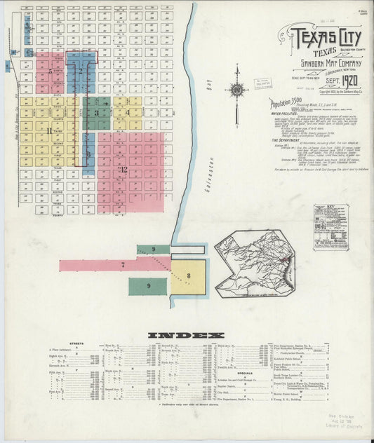 Sanborn Fire Insurance Map from Texas City, Galveston County, Texas (1920), Sheet #0001 - Complete Map Set gallery image, historic Sanborn map, vintage wall art, Texas Texas