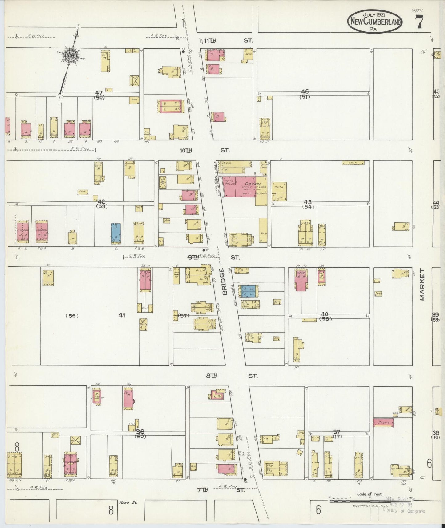 Sanborn Fire Insurance Map from New Cumberland, Cumberland County, Pennsylvania (1921), Sheet #0007 - Complete Map Set gallery image, historic Sanborn map, vintage wall art, Pennsylvania Pennsylvania