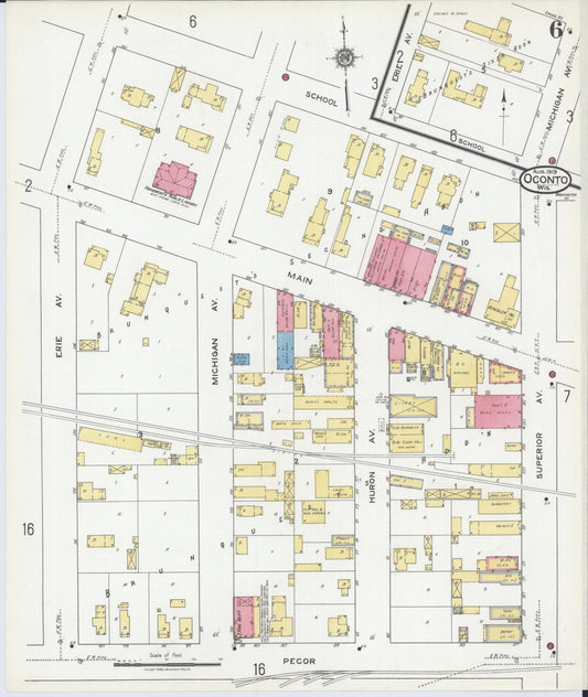 Sanborn Fire Insurance Map from Oconto, Oconto County, Wisconsin (1919), Sheet #0006 - Historic Sanborn Fire Insurance Map Print, vintage old map wall art, antique decor, genealogy gift, Wisconsin Wisconsin map