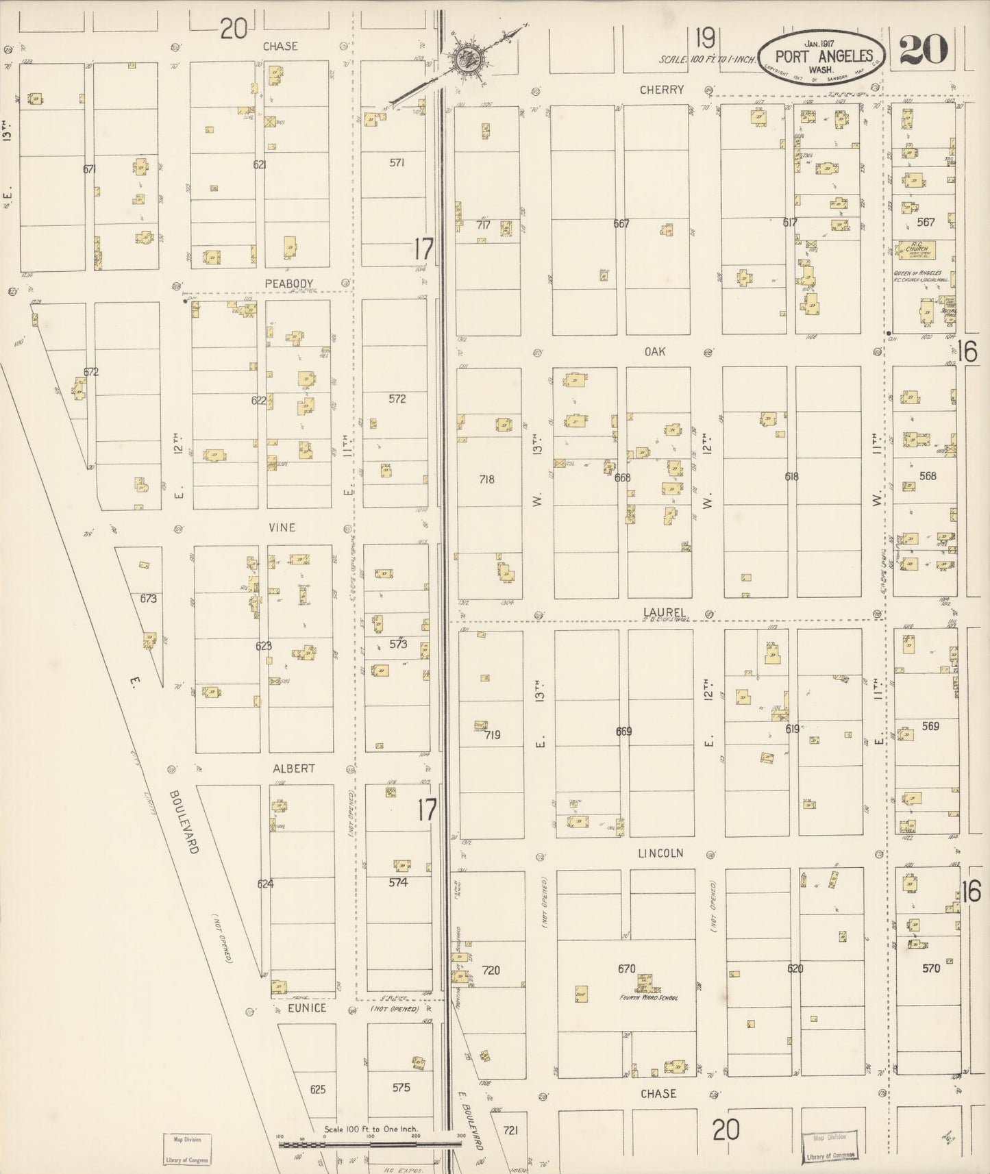 Sanborn Fire Insurance Map from Port Angeles, Clallam County, Washington (1917), Sheet #0020 - Complete Map Set gallery image, historic Sanborn map, vintage wall art, Washington Washington