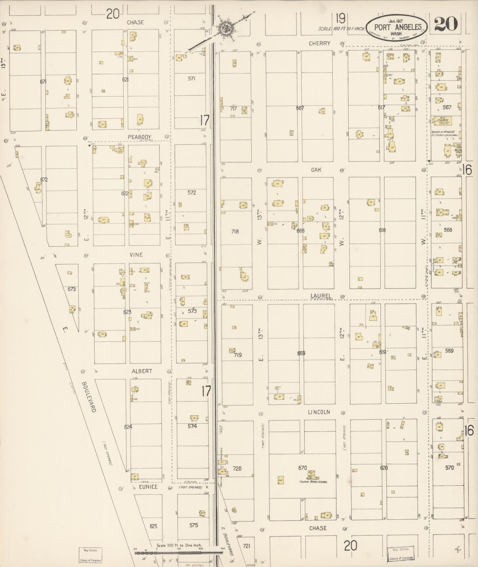 Sanborn Fire Insurance Map from Port Angeles, Clallam County, Washington (1917), Sheet #0020 - Complete Map Set gallery image, historic Sanborn map, vintage wall art, Washington Washington