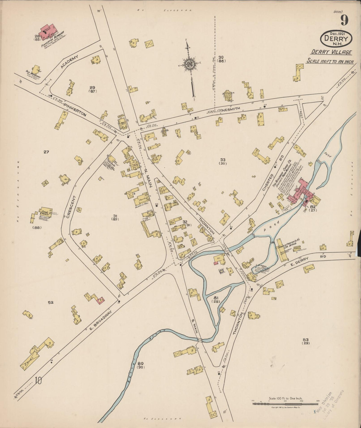 Sanborn Fire Insurance Map from Derry, Rockingham County, New Hampshire (1921), Sheet #0009 - Historic Sanborn Fire Insurance Map Print, vintage old map wall art, antique decor, genealogy gift, New Hampshire New Hampshire map