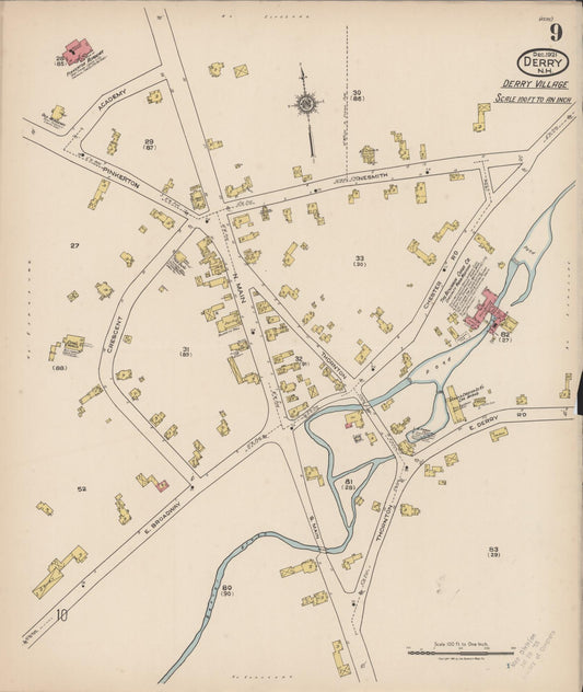 Sanborn Fire Insurance Map from Derry, Rockingham County, New Hampshire (1921), Sheet #0009 - Historic Sanborn Fire Insurance Map Print, vintage old map wall art, antique decor, genealogy gift, New Hampshire New Hampshire map