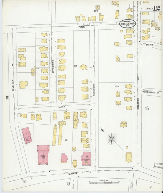 Sanborn Fire Insurance Map from Port Jervis, Orange County, New York (1905), Sheet #0012 - Historic Sanborn Fire Insurance Map Print, vintage old map wall art, antique decor, genealogy gift, New York New York map