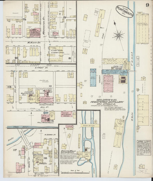 Sanborn Fire Insurance Map from Portsmouth, Scioto County, Ohio (1884), Sheet #0009 - Historic Sanborn Fire Insurance Map Print, vintage old map wall art, antique decor, genealogy gift, Ohio Ohio map