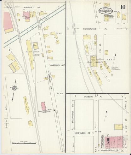 Sanborn Fire Insurance Map from Middlesboro, Bell County, Kentucky (1913), Sheet #0010 - Complete Map Set gallery image, historic Sanborn map, vintage wall art, Kentucky Kentucky