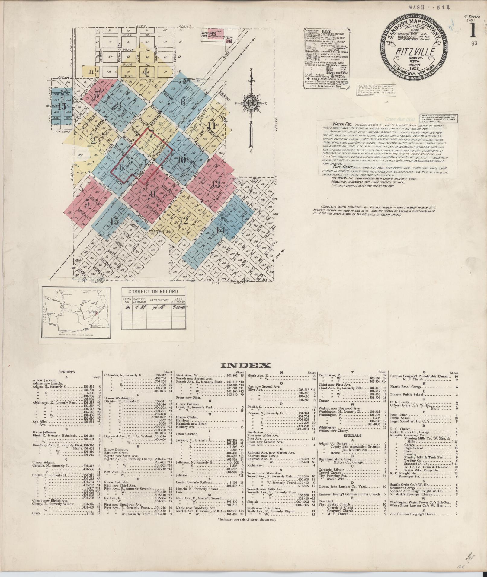 Sanborn Fire Insurance Map from Ritzville, Adams County, Washington (1939), Sheet #0001 - Complete Map Set gallery image, historic Sanborn map, vintage wall art, Washington Washington