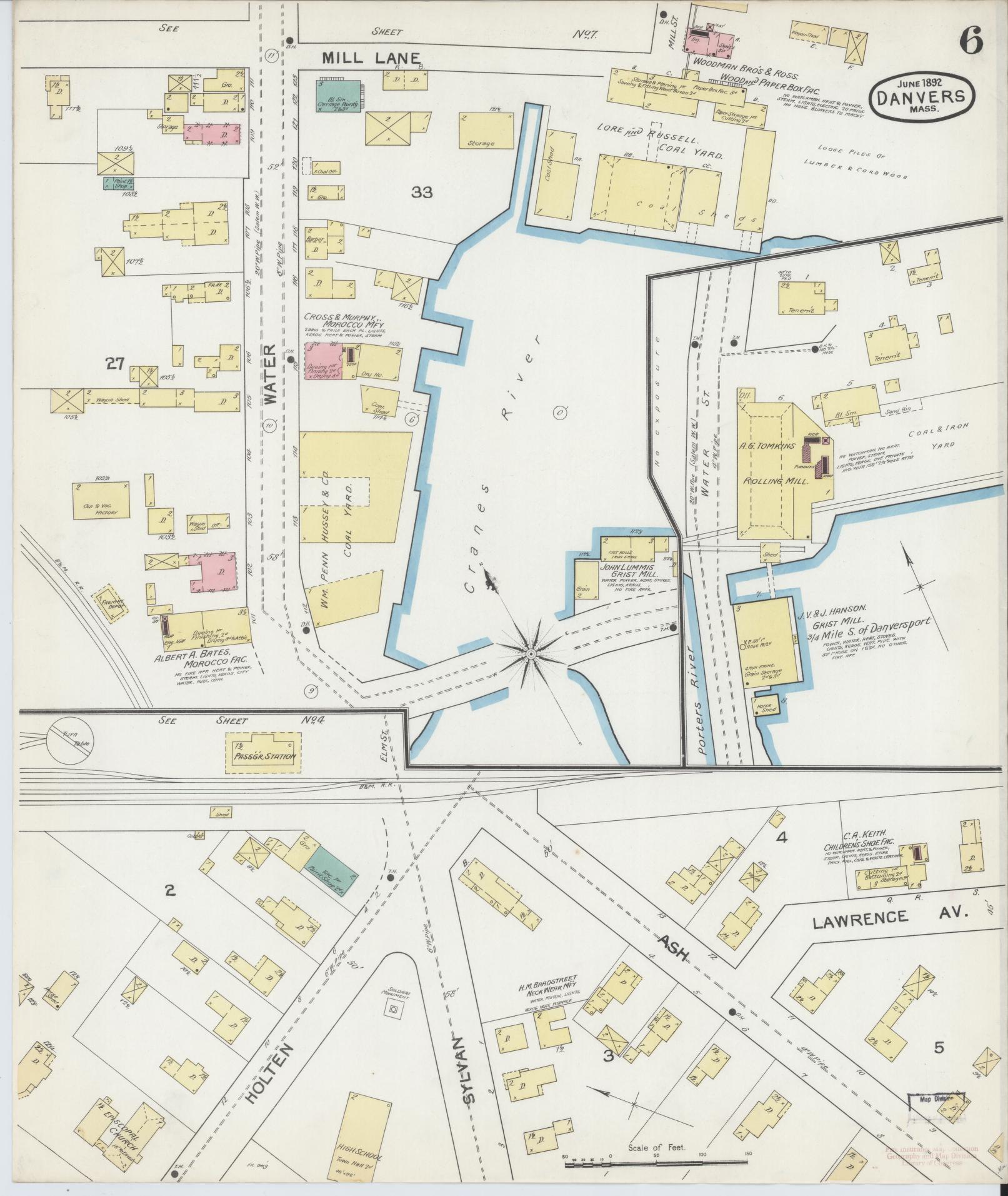 Sanborn Fire Insurance Map from Danvers, Essex County, Massachusetts (1892), Sheet #0006 - Complete Map Set gallery image, historic Sanborn map, vintage wall art, Massachusetts Massachusetts