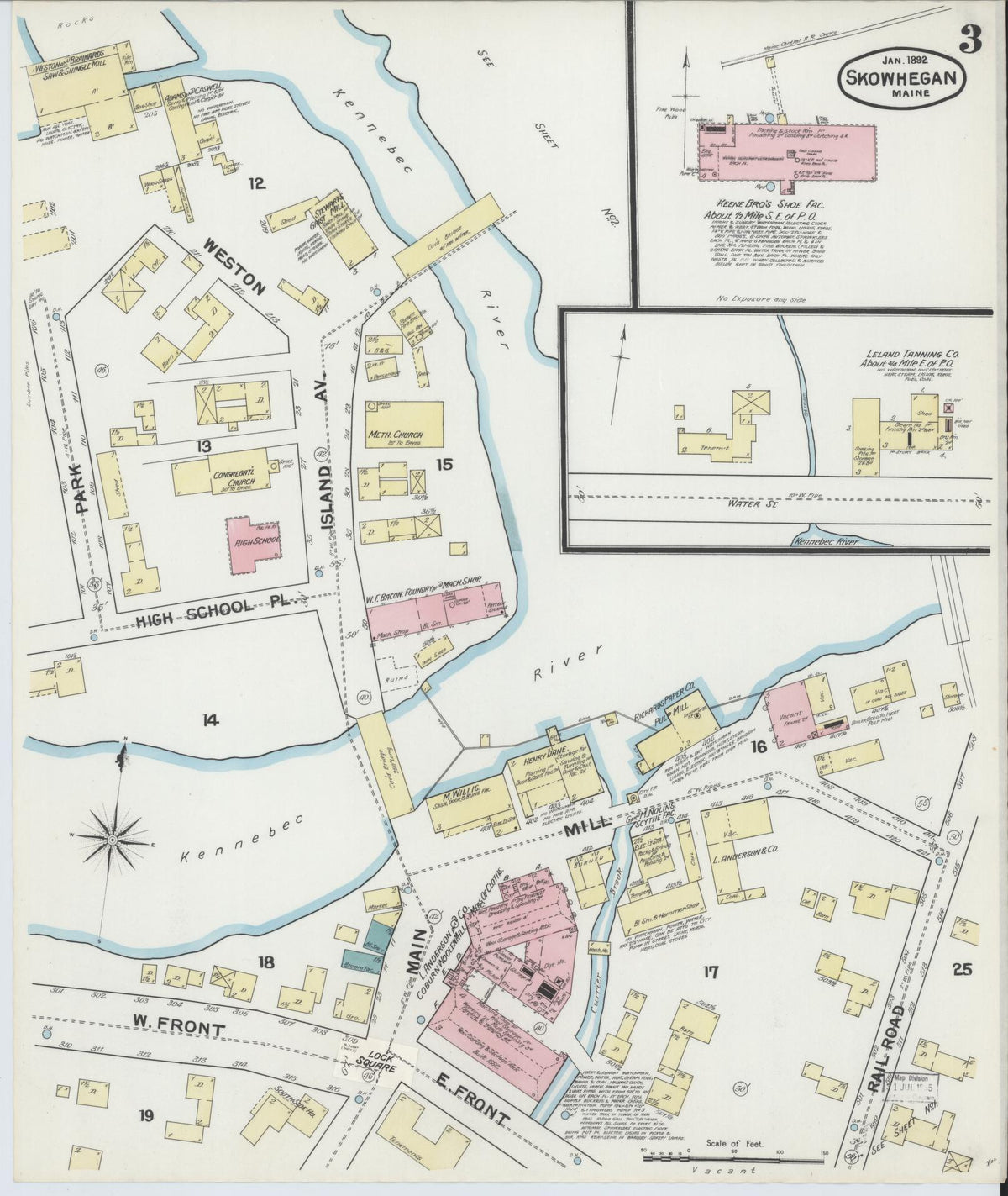 Sanborn Fire Insurance Map from Skowhegan, Somerset County, Maine (1892), Sheet #0003 - Complete Map Set gallery image, historic Sanborn map, vintage wall art, Maine Maine