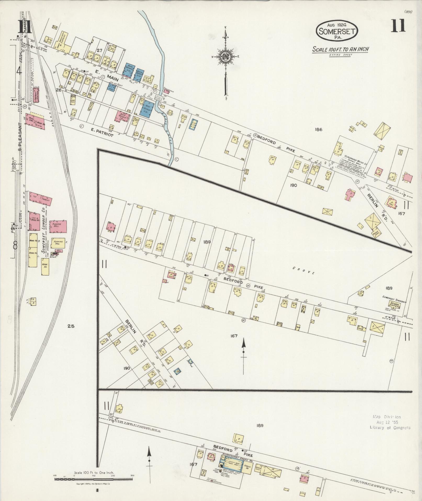 Sanborn Fire Insurance Map from Somerset, Somerset County, Pennsylvania (1924), Sheet #0011 - Complete Map Set gallery image, historic Sanborn map, vintage wall art, Pennsylvania Pennsylvania