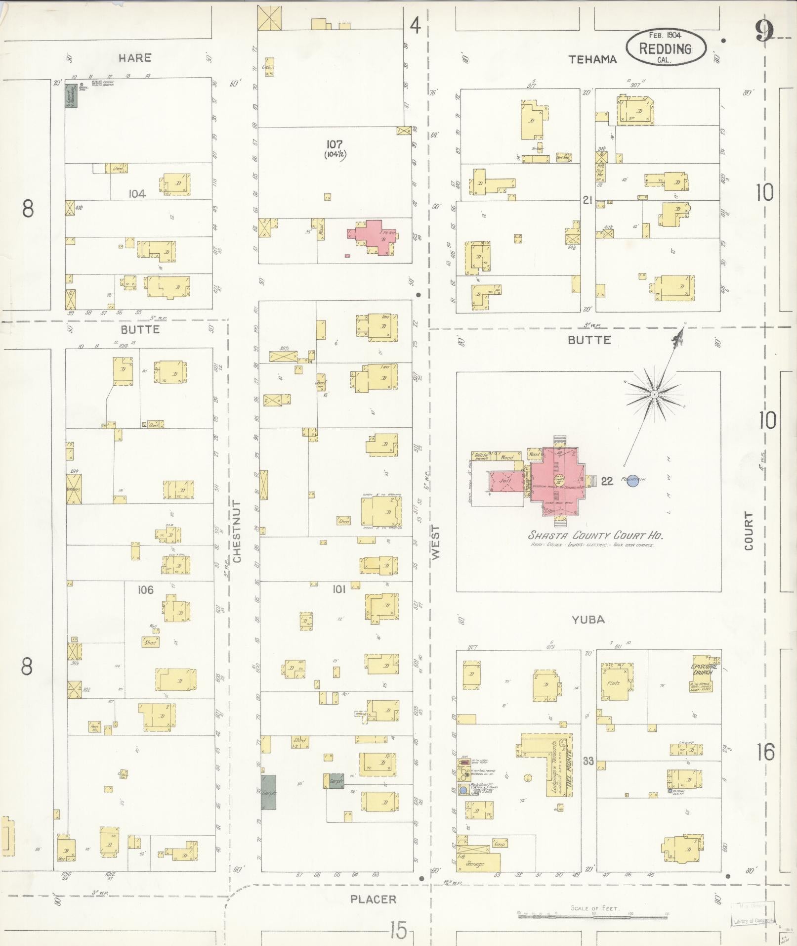 Sanborn Fire Insurance Map from Redding, Shasta County, California (1904), Sheet #0009 - Complete Map Set gallery image, historic Sanborn map, vintage wall art, California California