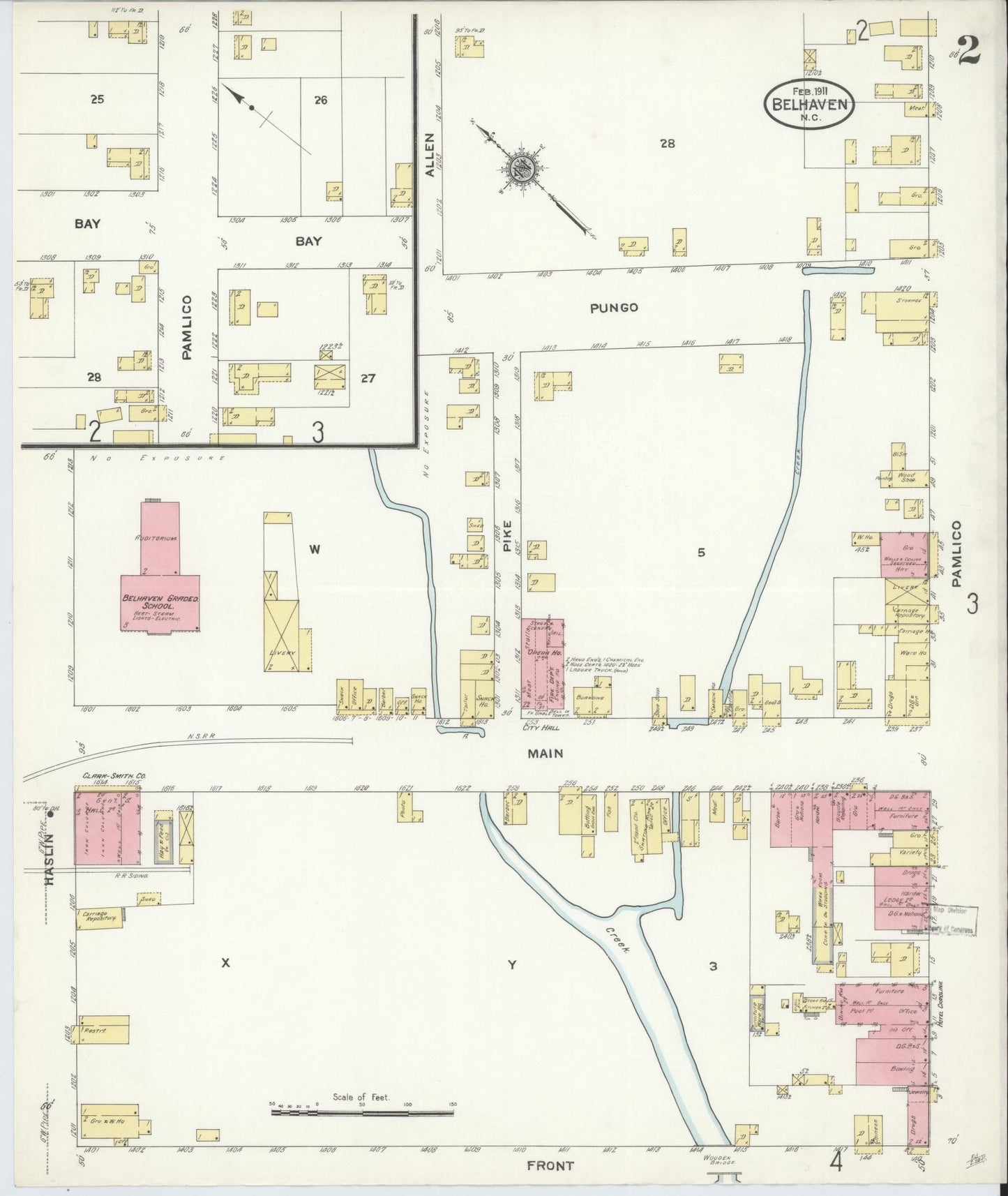Sanborn Fire Insurance Map from Belhaven, Beaufort County, North Carolina (1911), Sheet #0002 - Complete Map Set gallery image, historic Sanborn map, vintage wall art, North Carolina North Carolina
