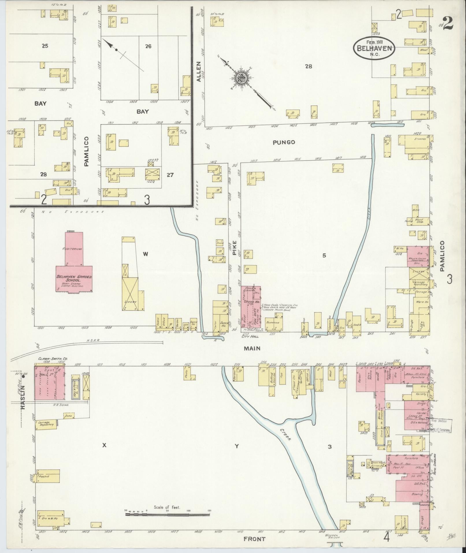 Sanborn Fire Insurance Map from Belhaven, Beaufort County, North Carolina (1911), Sheet #0002 - Complete Map Set gallery image, historic Sanborn map, vintage wall art, North Carolina North Carolina