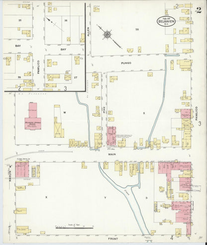 Sanborn Fire Insurance Map from Belhaven, Beaufort County, North Carolina (1911), Sheet #0002 - Complete Map Set gallery image, historic Sanborn map, vintage wall art, North Carolina North Carolina