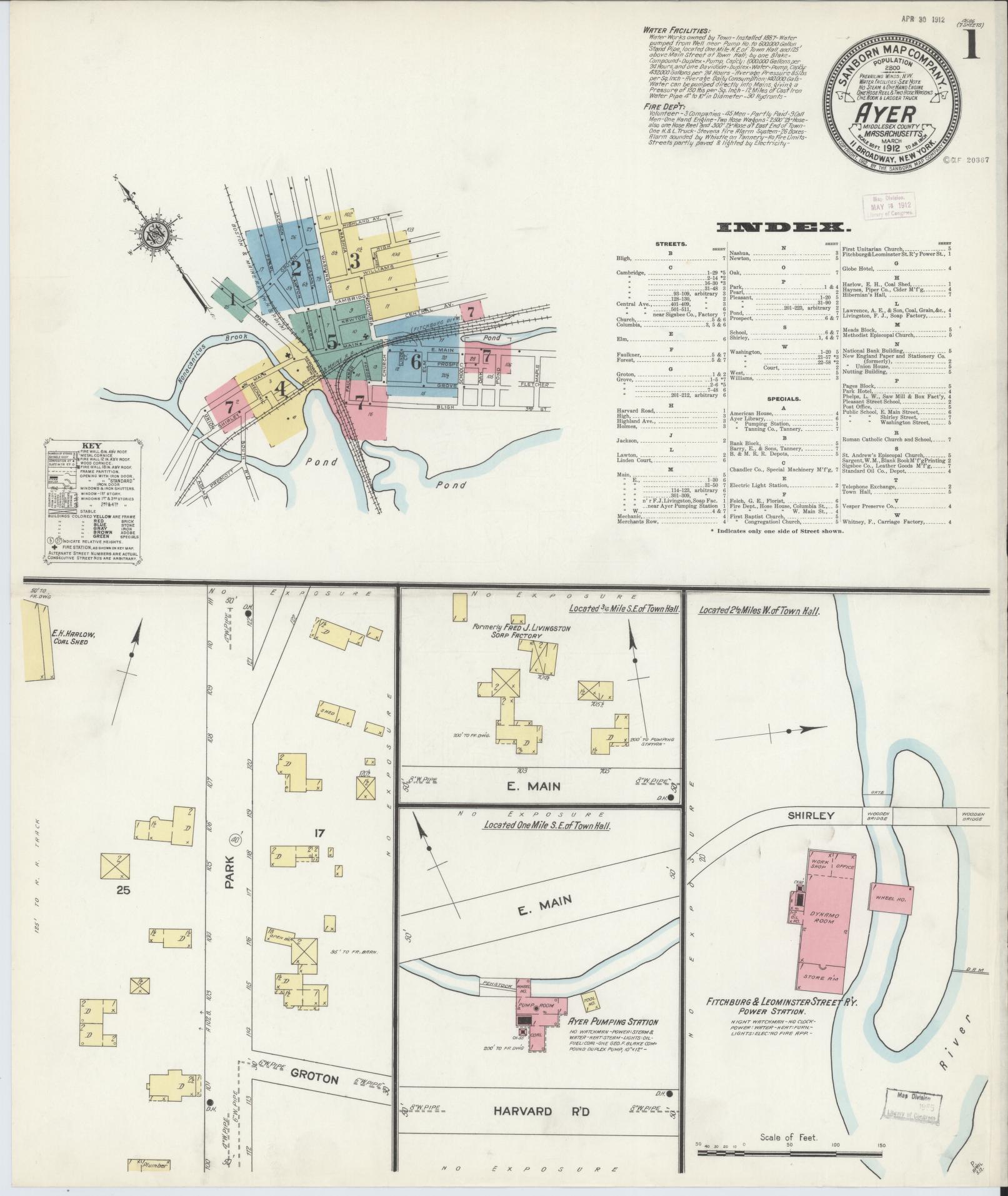 Sanborn Fire Insurance Map from Ayer, Middlesex County, Massachusetts (1912), Sheet #0001 - Complete Map Set gallery image, historic Sanborn map, vintage wall art, Massachusetts Massachusetts