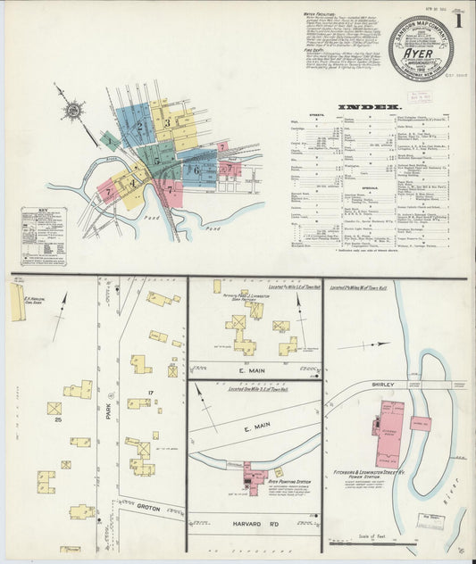 Sanborn Fire Insurance Map from Ayer, Middlesex County, Massachusetts (1912), Sheet #0001 - Complete Map Set gallery image, historic Sanborn map, vintage wall art, Massachusetts Massachusetts