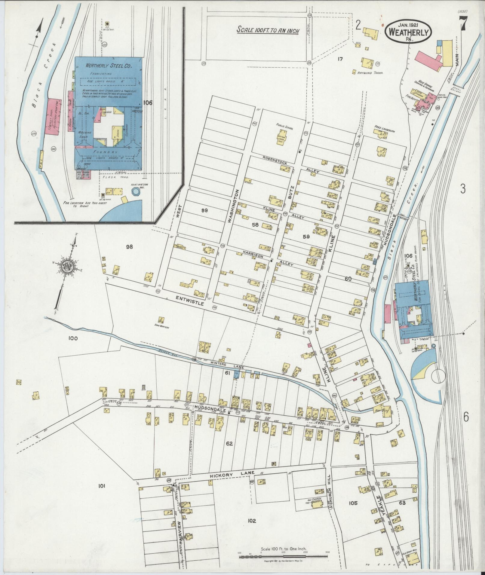 Sanborn Fire Insurance Map from Weatherly, Carbon County, Pennsylvania (1921), Sheet #0007 - Complete Map Set gallery image, historic Sanborn map, vintage wall art, Pennsylvania Pennsylvania