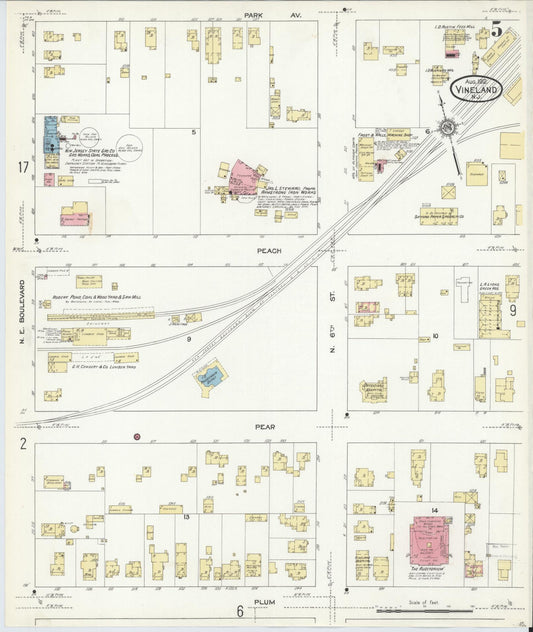 Sanborn Fire Insurance Map from Vineland, Cumberland County, New Jersey (1912), Sheet #0005 - Historic Sanborn Fire Insurance Map Print, vintage old map wall art, antique decor, genealogy gift, New Jersey New Jersey map