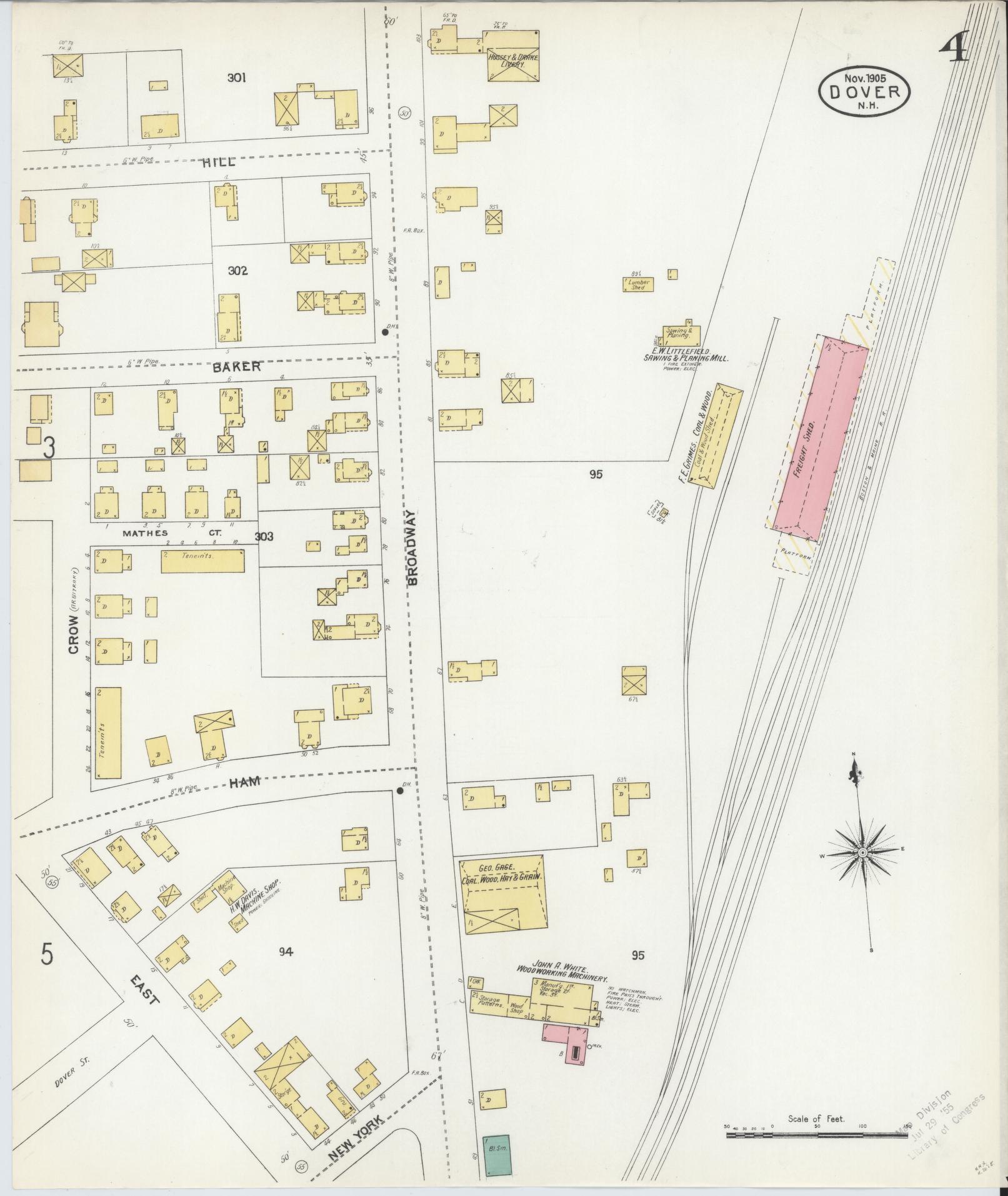 Sanborn Fire Insurance Map from Dover, Strafford County, New Hampshire (1905), Sheet #0004 - Complete Map Set gallery image, historic Sanborn map, vintage wall art, New Hampshire New Hampshire