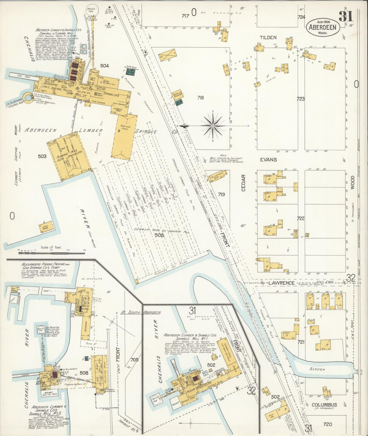 Sanborn Fire Insurance Map from Aberdeen, Grays Harbor County, Washington (1906), Sheet #0031 - Complete Map Set gallery image, historic Sanborn map, vintage wall art, Washington Washington
