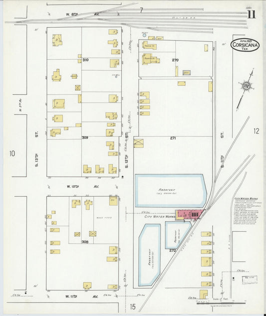 Sanborn Fire Insurance Map from Corsicana, Navarro County, Texas (1921), Sheet #0011 - Historic Sanborn Fire Insurance Map Print, vintage old map wall art, antique decor, genealogy gift, Texas Texas map