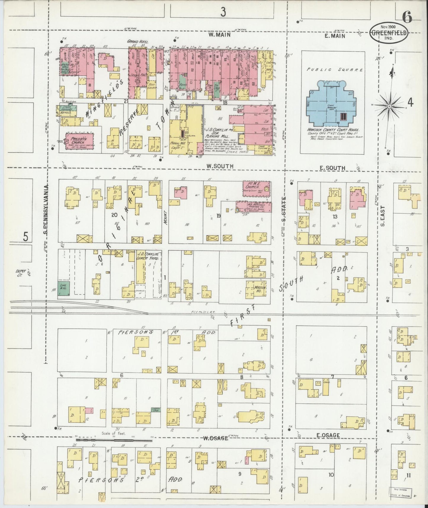 Sanborn Fire Insurance Map from Greenfield, Hancock County, Indiana (1900), Sheet #0006 - Complete Map Set gallery image, historic Sanborn map, vintage wall art, Indiana Indiana