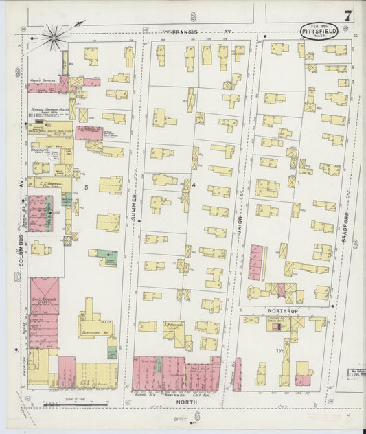 Sanborn Fire Insurance Map from Pittsfield, Berkshire County, Massachusetts (1895), Sheet #0007 - Historic Sanborn Fire Insurance Map Print, vintage old map wall art, antique decor, genealogy gift, Massachusetts Massachusetts map