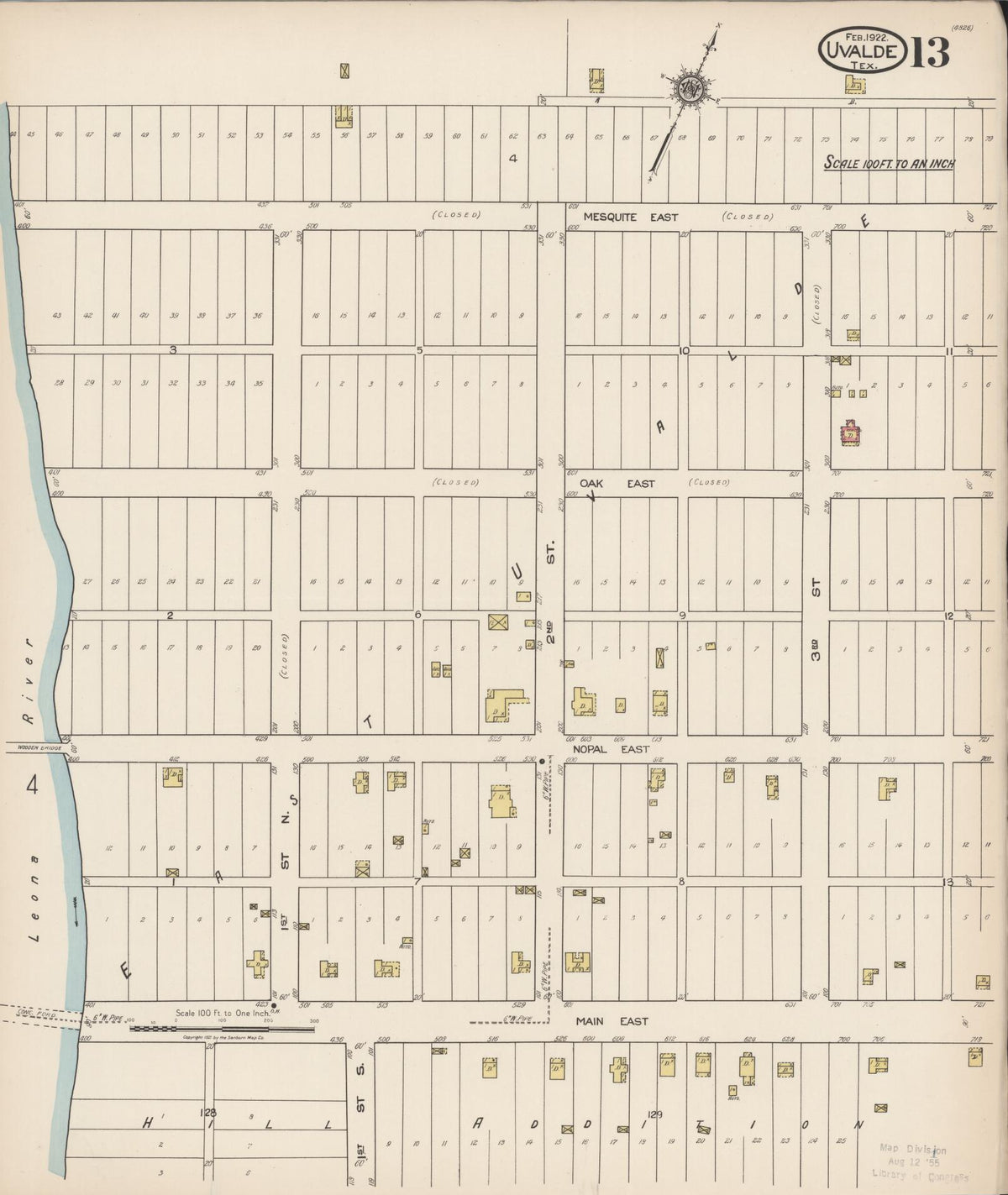 Sanborn Fire Insurance Map from Uvalde, Uvalde County, Texas (1922), Sheet #0013 - Historic Sanborn Fire Insurance Map Print, vintage old map wall art, antique decor, genealogy gift, Texas Texas map