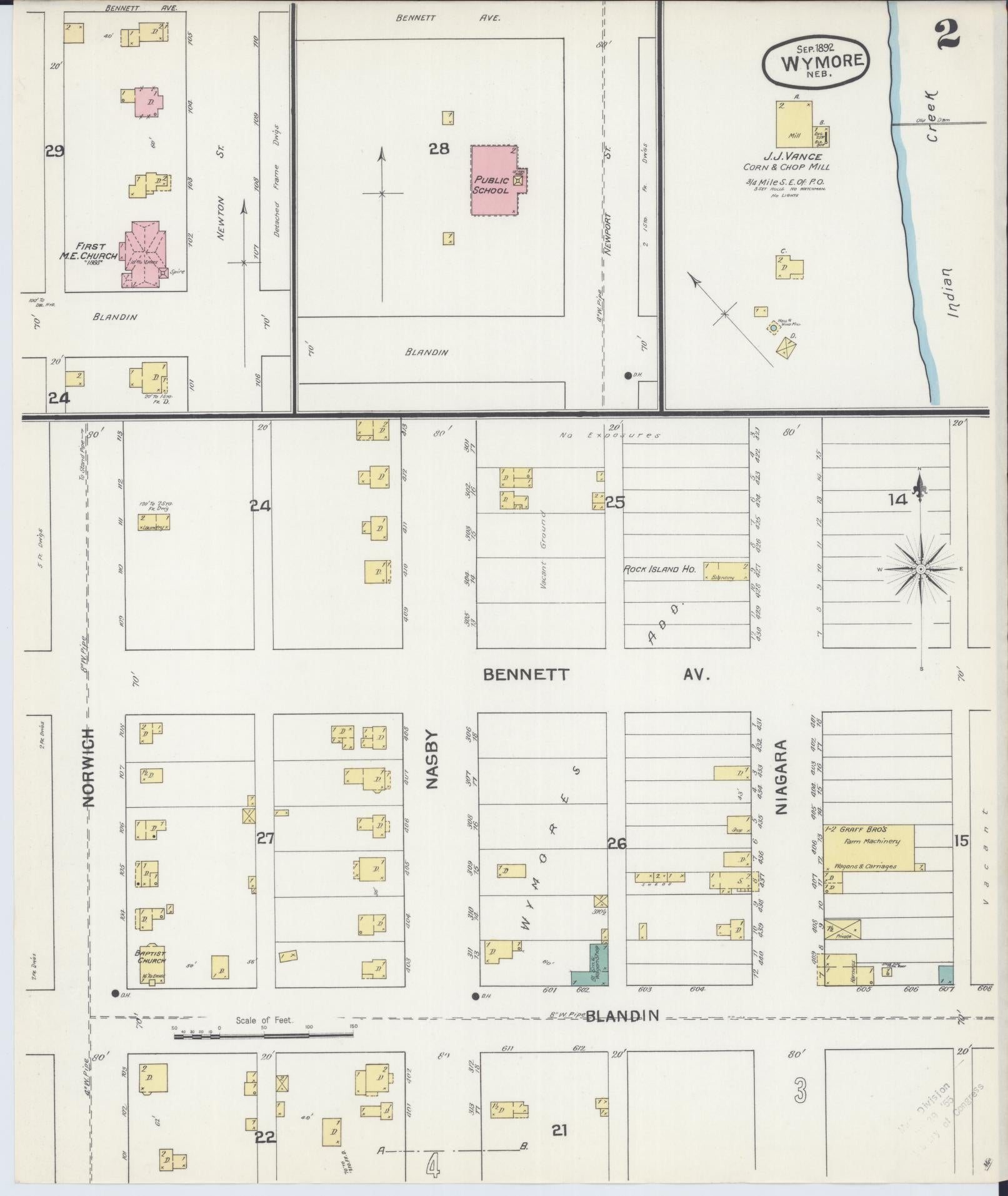 Sanborn Fire Insurance Map from Wymore, Gage County, Nebraska (1892), Sheet #0002 - Complete Map Set gallery image, historic Sanborn map, vintage wall art, Nebraska Nebraska