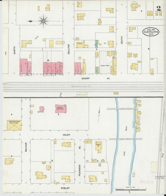 Sanborn Fire Insurance Map from Cleveland, Bolivar County, Mississippi (1905), Sheet #0002 - Historic Sanborn Fire Insurance Map Print, vintage old map wall art, antique decor, genealogy gift, Mississippi Mississippi map