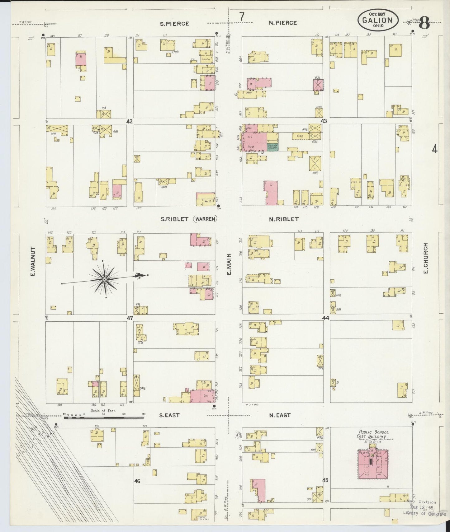 Sanborn Fire Insurance Map from Galion, Crawford County, Ohio (1907), Sheet #0008 - Complete Map Set gallery image, historic Sanborn map, vintage wall art, Ohio Ohio