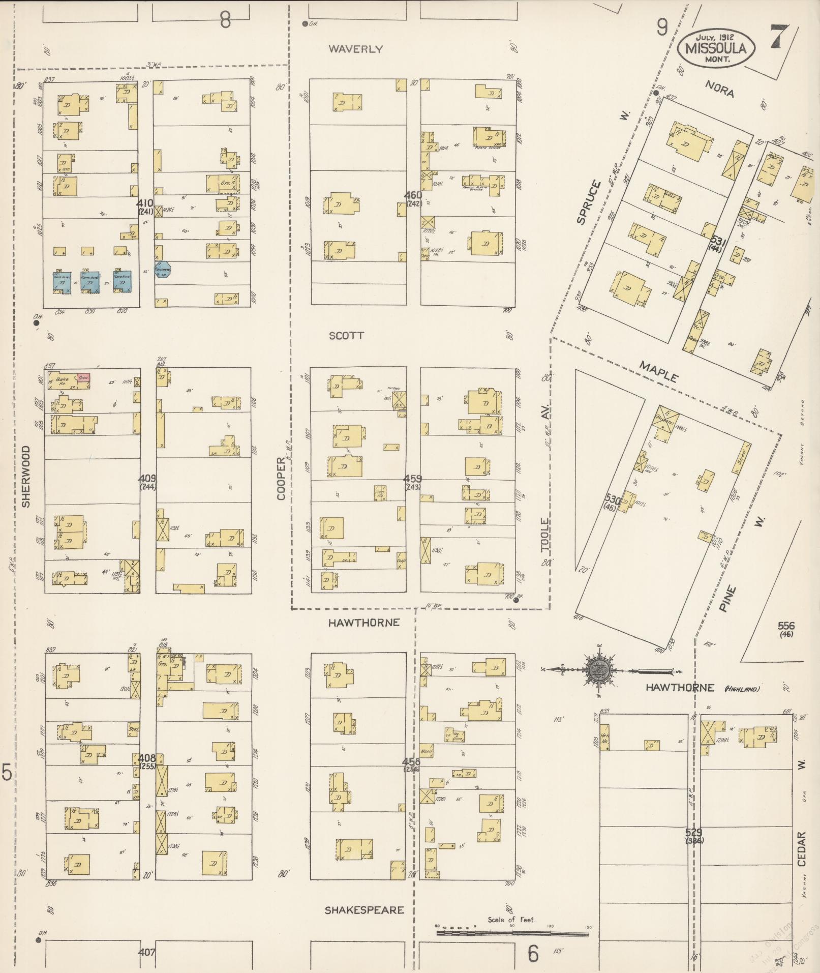 Sanborn Fire Insurance Map from Missoula, Missoula County, Montana (1912), Sheet #0007 - Historic Sanborn Fire Insurance Map Print, vintage old map wall art, antique decor, genealogy gift, Montana Montana map