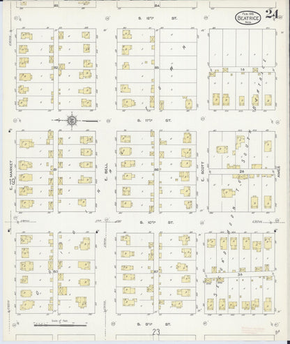 Sanborn Fire Insurance Map from Beatrice, Gage County, Nebraska (1913), Sheet #0024 - Complete Map Set gallery image, historic Sanborn map, vintage wall art, Nebraska Nebraska