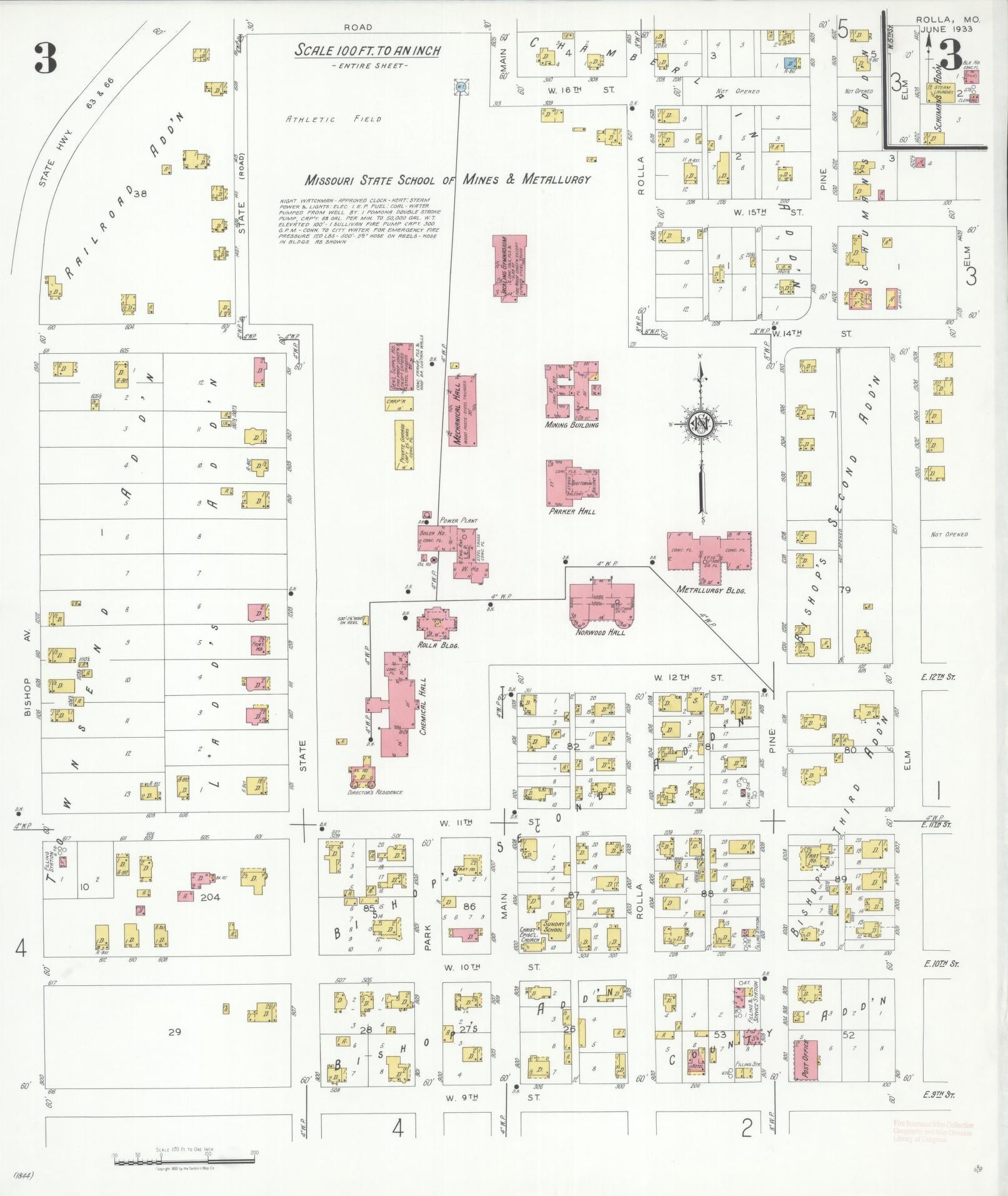 Sanborn Fire Insurance Map from Rolla, Phelps County, Missouri (1933), Sheet #0003 - Historic Sanborn Fire Insurance Map Print, vintage old map wall art, antique decor, genealogy gift, Missouri Missouri map