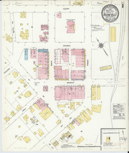 Sanborn Fire Insurance Map from Booneville, Prentiss County, Mississippi (1910), Sheet #0001 - Complete Map Set gallery image, historic Sanborn map, vintage wall art, Mississippi Mississippi