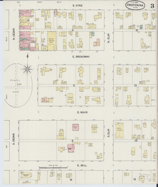 Sanborn Fire Insurance Map from Owatonna, Steele County, Minnesota (1889), Sheet #0003 - Historic Sanborn Fire Insurance Map Print, vintage old map wall art, antique decor, genealogy gift, Minnesota Minnesota map
