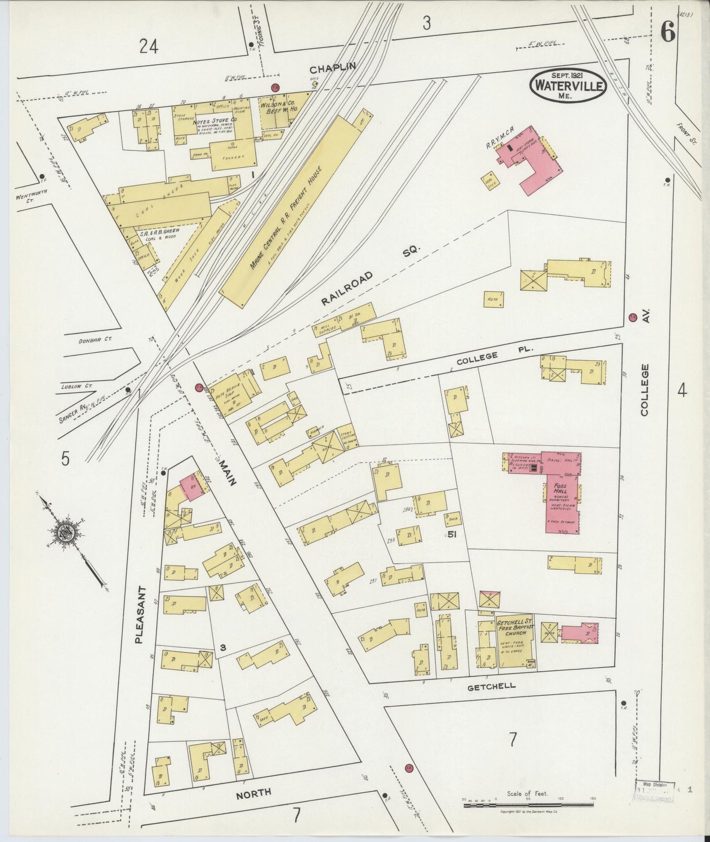 Sanborn Fire Insurance Map from Waterville, Kennebec County, Maine (1921), Sheet #0006 - Historic Sanborn Fire Insurance Map Print, vintage old map wall art, antique decor, genealogy gift, Maine Maine map