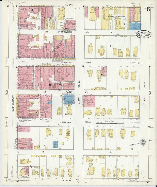 Sanborn Fire Insurance Map from Centralia, Marion, Clinton, Jefferson, and Washington Counties, Illinois (1916), Sheet #0006 - Historic Sanborn Fire Insurance Map Print, vintage old map wall art, antique decor, genealogy gift, Illinois Illinois map