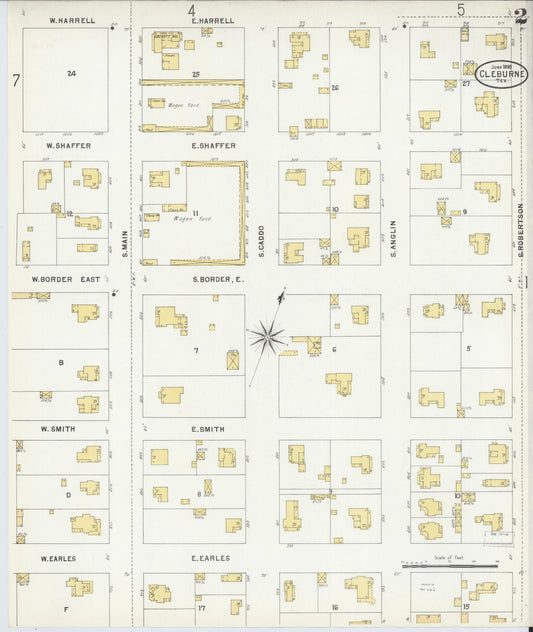 Sanborn Fire Insurance Map from Cleburne, Johnson County, Texas (1898), Sheet #0002 - Historic Sanborn Fire Insurance Map Print, vintage old map wall art, antique decor, genealogy gift, Texas Texas map