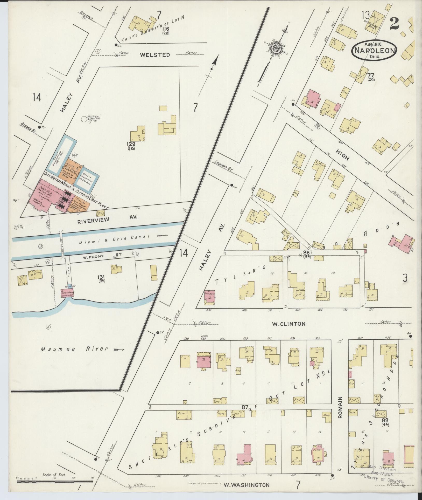 Sanborn Fire Insurance Map from Napoleon, Henry County, Ohio (1916), Sheet #0002 - Complete Map Set gallery image, historic Sanborn map, vintage wall art, Ohio Ohio