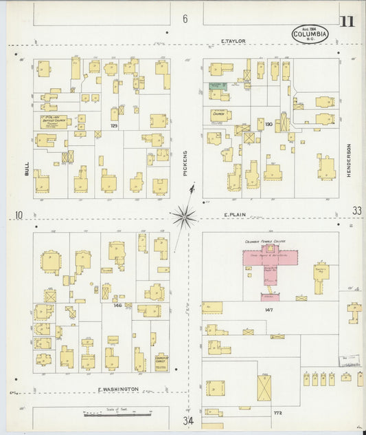 Sanborn Fire Insurance Map from Columbia, Richland County, South Carolina (1904), Sheet #0011 - Historic Sanborn Fire Insurance Map Print, vintage old map wall art, antique decor, genealogy gift, South Carolina South Carolina map
