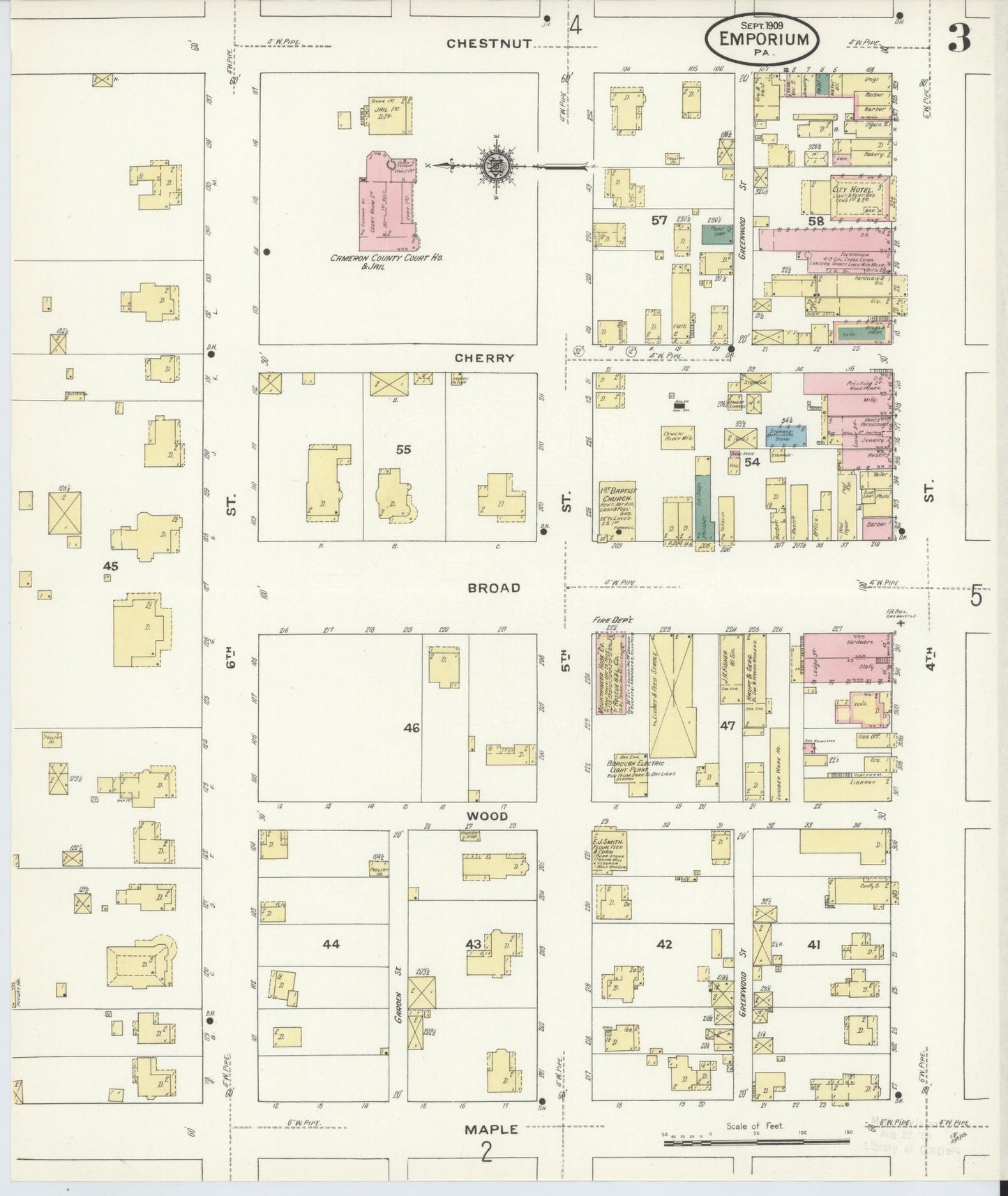 Sanborn Fire Insurance Map from Emporium, Cameron County, Pennsylvania (1909), Sheet #0003 - Historic Sanborn Fire Insurance Map Print, vintage old map wall art, antique decor, genealogy gift, Pennsylvania Pennsylvania map