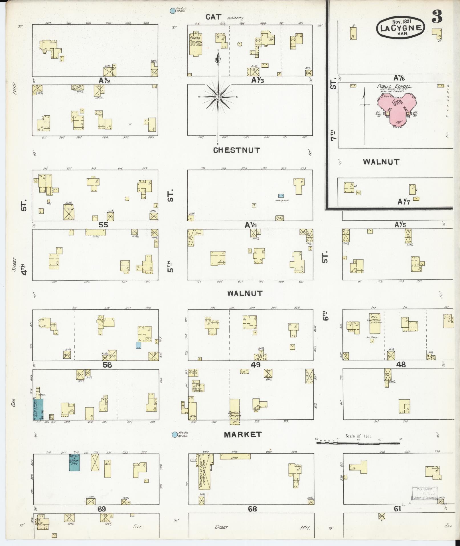 Sanborn Fire Insurance Map from La Cynge, Linn County, Kansas (1891), Sheet #0003 - Historic Sanborn Fire Insurance Map Print, vintage old map wall art, antique decor, genealogy gift, Kansas Kansas map