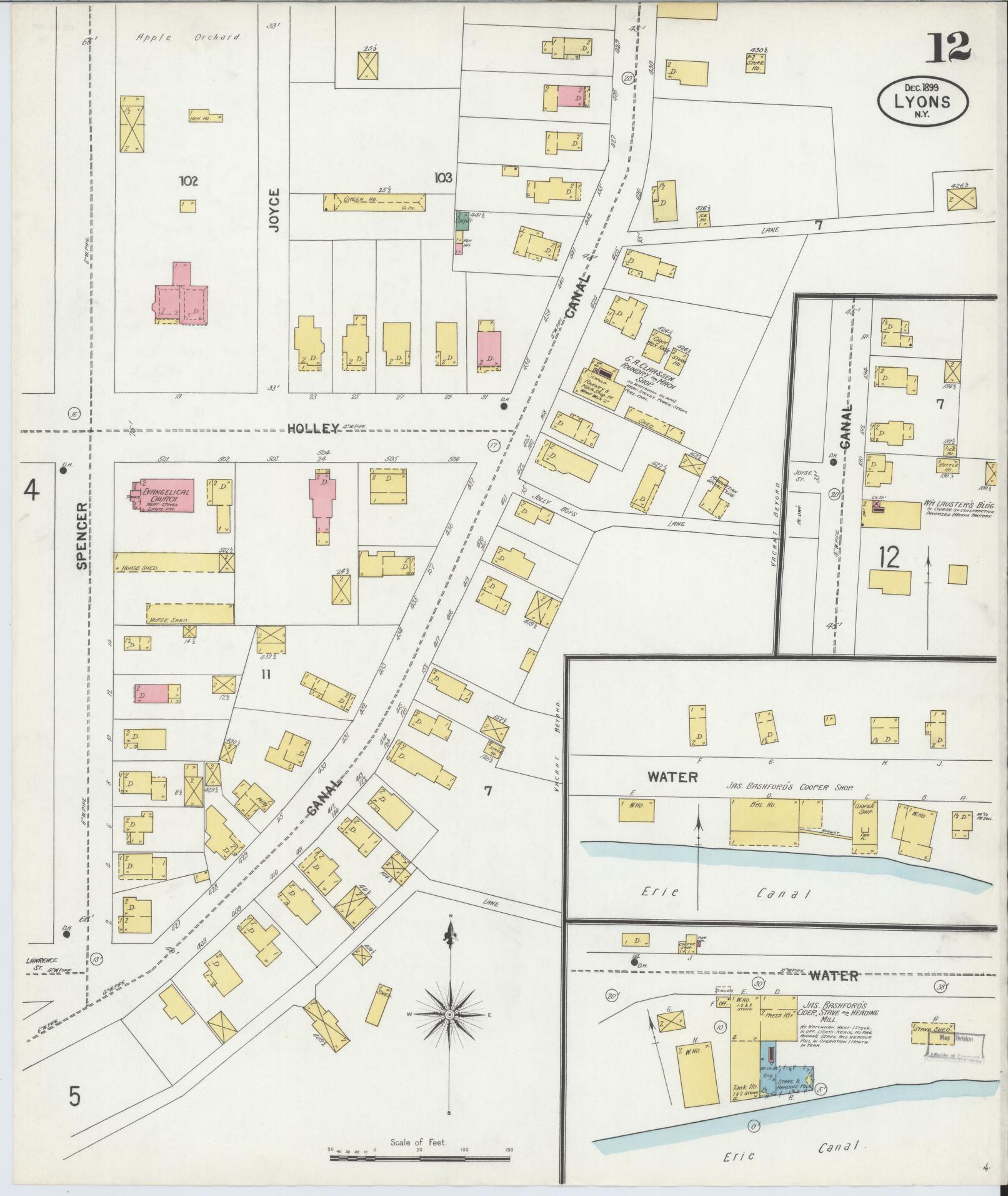 Sanborn Fire Insurance Map from Lyons, Wayne County, New York (1899), Sheet #0012 - Complete Map Set gallery image, historic Sanborn map, vintage wall art, New York New York