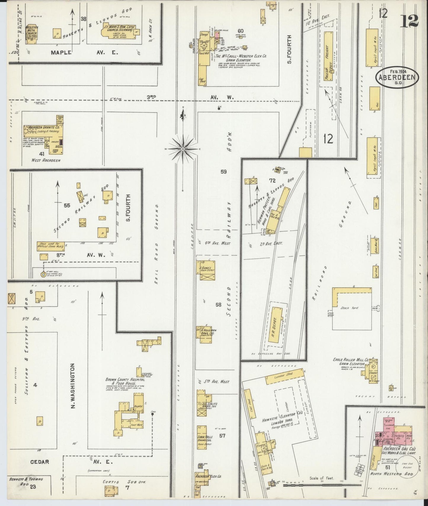 Sanborn Fire Insurance Map from Aberdeen, Brown County, South Dakota (1904), Sheet #0012 - Historic Sanborn Fire Insurance Map Print, vintage old map wall art, antique decor, genealogy gift, South Dakota South Dakota map
