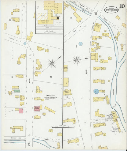 Sanborn Fire Insurance Map from Brattleboro, Windham County, Vermont (1901), Sheet #0010 - Complete Map Set gallery image, historic Sanborn map, vintage wall art, Vermont Vermont