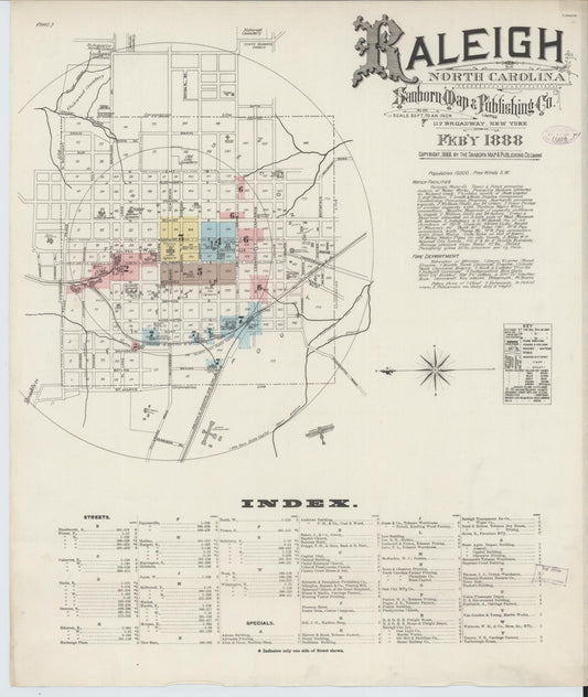 Sanborn Fire Insurance Map from Raleigh, Wake County, North Carolina (1888), Sheet #0001 - Historic Sanborn Fire Insurance Map Print, vintage old map wall art, antique decor, genealogy gift, North Carolina North Carolina map